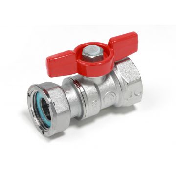 Robinet cu bila Giacomini R251PX052, filet interior 1 2   x 1 2  , cu racord olandez si maner tip T rosu, alama cromata