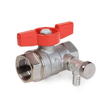 Robinet cu bila Giacomini R251SX004, cu golire, filet interior 3 4  , alama cromata, maner tip T rosu