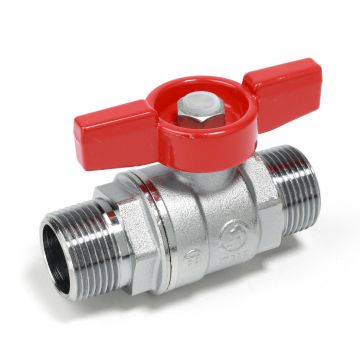 Robinet cu bila Giacomini R253X005, filet exterior 1   x 1  , maner tip T rosu, pentru instalatii termice, alama cromata