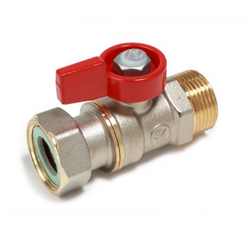 Robinet cu bila Giacomini R254PX012, filet exterior 1 2   x piulita, filet interior 1 2  , cu garnitura, maner tip T rosu, alama nichelata