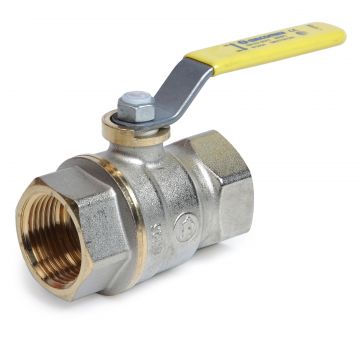 Robinet cu bila Giacomini R730GAX006, 1 1 4   filet interior, maneta otel galben, pentru gaz periculos, alama nichelata