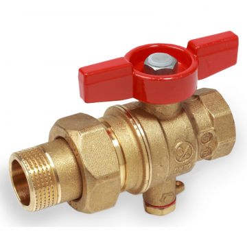 Robinet cu bila Giacomini R859TY007, 1   filet interior x 1   filet exterior, maner T rosu, cu suport pentru sonda, alama