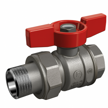 Robinet cu bila Giacomini R859X329, 1 1 4   filet interior x 1 1 4   filet exterior, maner T rosu, apa, alama cromata