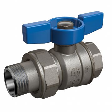 Robinet cu bila Giacomini R859X349, 1 1 4   filet interior x 1 1 4   filet exterior, maner T albastru, apa, alama cromata