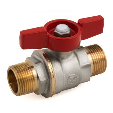 Robinet cu bila Giacomini R913X025, filet exterior 1  , maner T rosu, trecere integrala pentru instalatii termice si apa, alama nichelata