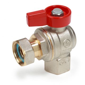 Robinet cu bila unghiular Giacomini R781PX013, filet interior 1 2  , cu maner tip T rosu, nichelat, alama