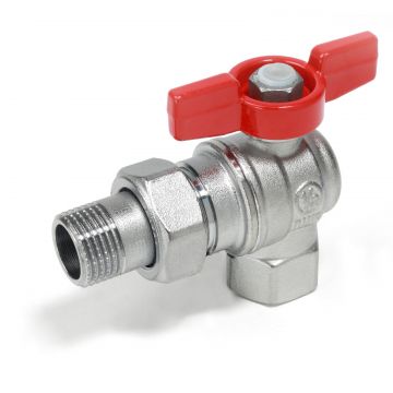 Robinet cu bila unghiular Giacomini R789X007, 1   filet interior x 1   filet exterior, maner T rosu, apa, alama cromata