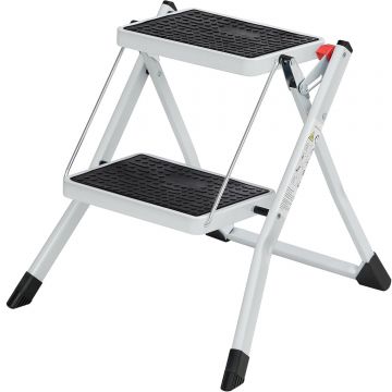 Scara pliabila cu 2 trepte, sarcina 150 kg, otel, 50x60x44 cm, alb si negru