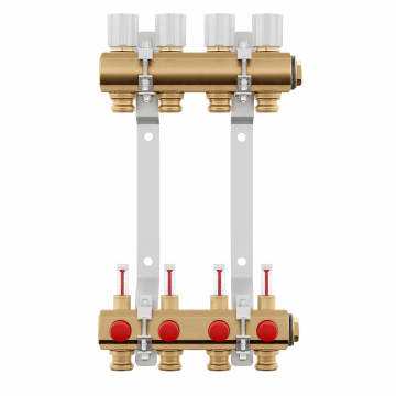 Set distribuitor-colector Giacomini R553KY065, 5 circuite, suporti de montaj, debitmetre, ventile micrometrice, eficienta si confort termic ridicat