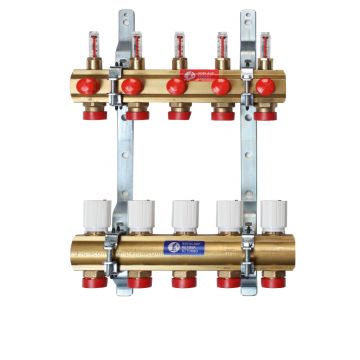 Set distribuitor-colector preasamblat Giacomini R553FY003, 3 circuite, cu debitmetre, pentru incalzire in pardoseala, 45 mp