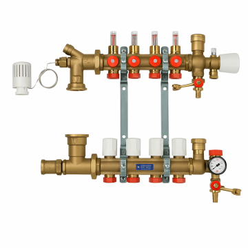 Set Distribuitor preasamblat cu debitmetre Giacomini R557FY012, 12 circuite, suprafata acoperita 180 mp, colector, incalzire in pardoseala, reglare