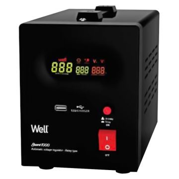 Stabilizator Automat de Tensiune cu Releu 1000VA / 600W, Negru, Well