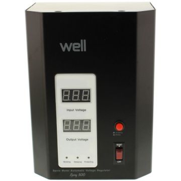 Stabilizator Automat de Tensiune cu Servo Motor Montabil pe Perete, 500VA / 300W, Negru, Well