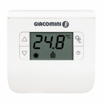 Termostat ambiental Giacomini K494AY001, montaj aparent sau incastrat, functie incalzire racire, alimentare pe baterii