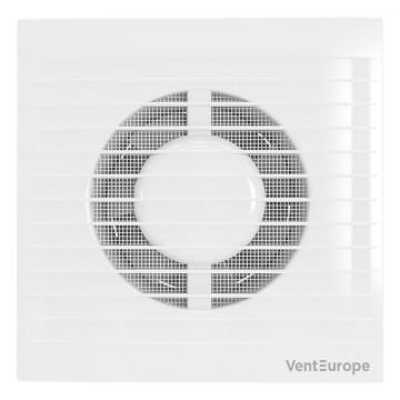 Ventilator baie VentEurope REFINED100BDT, diametru 100 mm, plasa de insecte, clapeta anti-retur, timer, debit 90 mc h, IP24, 14W, silentios, economic,