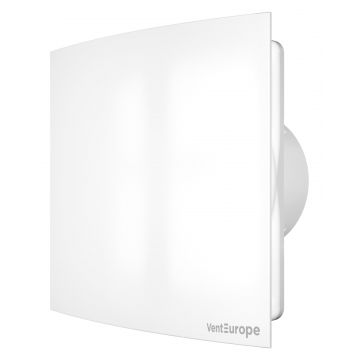 Ventilator de perete VentEurope PLACE125, patrat, diametru 125 mm, debit 140 mc h, 16W, IP24, silentios, Alb