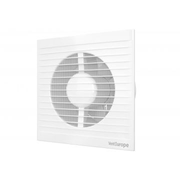 Ventilator de perete VentEurope REFINED150, patrat, diametru 150 mm, debit 250 mc h, 16W, IP24, silentios, Alb