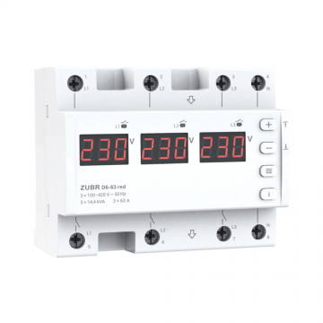 Dispozitiv pentru siguranta retelei electrice trifazate ZUBR D6-63 Red 3x63A