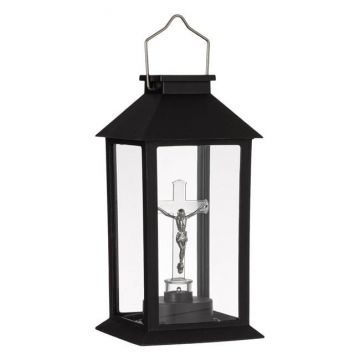 Felinar solar decorativ cu maner si cruce led,negru,14x14x28  cm
