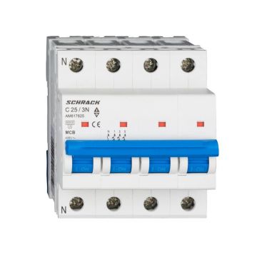 Intrerupator automat modular (MCB) AMPARO 6kA, C 25A, 3P+N, SCHRACK AM617825