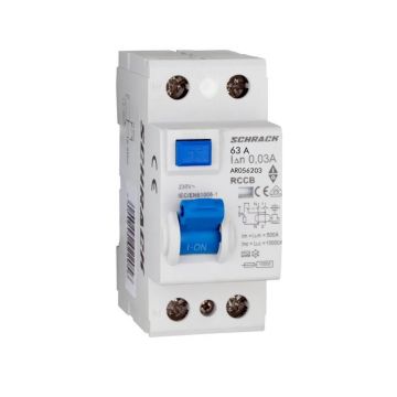 Intrerupator diferential AMPARO (10kA), 63A, 2-poli, 30mA, tip A SCHRACK AR056203