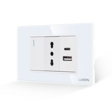 Intrerupator Simplu + Priza Ingusta si USB A+C cu Rama din Sticla LUXION, Standard Italian, 3M