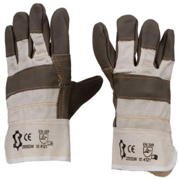 Manusi de Protectie din Piele de Bovina cu Manseta Textila, Antialunecare, Maro