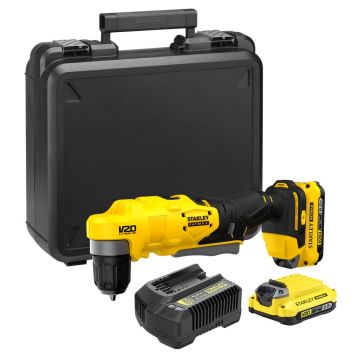 Masina de gaurit si insurubat unghiulara Stanley Fatmax V20 SFMCD750D2K, 45 Nm, cu 2 acumulatori 18V / 2.0 Ah, incarcator, valiza transport