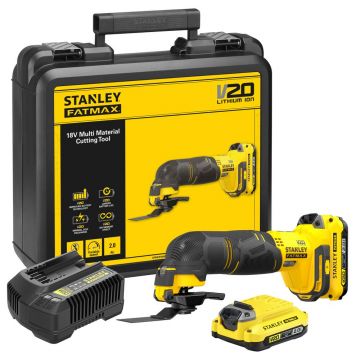 Masina multifunctionala Stanley Fatmax V20 SFMCE500D2K, 2 acumulatori 18V / 2.0 Ah, incarcator, valiza transport, 8000-18000 osc/min, unghi oscilare 1,4° - 2,8°