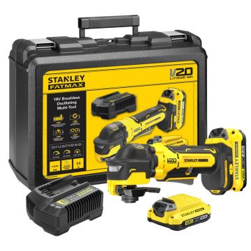 Masina multifunctionala Stanley Fatmax V20 SFMCE510D2K, 0-19000 osc/min, unghi oscilare 1,6° - 3,2°, cu 2 acumulatori 18V / 2.0 Ah, incarcator, valiza transport
