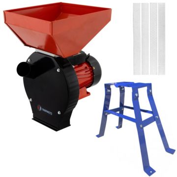 Moara electrica Yamamoto YM3900 + Suport cu 4 picioare, 3900W,  4 site incluse 2850RPM, Capacitate maruntire 240Kg h, Bobinaj 100% Cupru - Copie