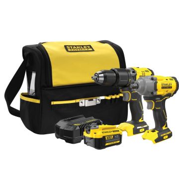 Set combinat 2 scule electrice Stanley Fatmax V20 SFMCK217M1S, 1 acumulator 18 V / 4.0 Ah, incarcator 2 A, geanta textila
