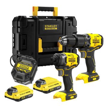 Set combinat 2 scule electrice Stanley Fatmax V20 SFMCK461D2T, 2 acumulatori 18 V / 2.0 Ah, incarcator 1,25 A, valiza PRO-STACK™