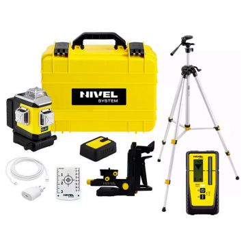 Set nivela laser cu linii 3 x 360° Nivel System CLX3B SET SJJM1EX RD800, fascicul albastru, 30/70m, acumulator 3,7 V, geanta transport, trepied 1,82 m, senzor RD800