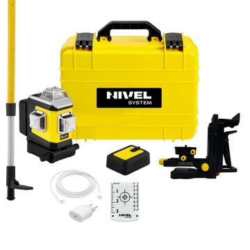 Set nivela laser cu linii 3 x 360° Nivel System CLX3R SET LP36, fascicul rosu, 30/70m, acumulator 3,7 V, geanta transport, tija ancorare LP36