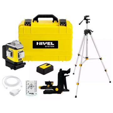 Set nivela laser cu linii 3 x 360° Nivel System CLX3R SET SJJM1EX, fascicul rosu, 30/70m, acumulator 3,7 V, geanta transport, trepied 1,82 m