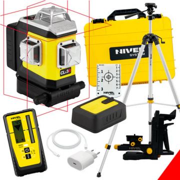 Set nivela laser cu linii 3 x 360° Nivel System CLX3R SET SJJM1EX RD800, fascicul rosu, 30/70m, acumulator 3,7 V, geanta transport, trepied 1,82 m, senzor RD800