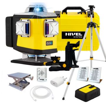 Set nivela laser cu linii 4 x 360° Nivel System CL5B SET SJJM1EX, fascicul albastru, 30/70m, acumulator 3,7 V, geanta transport, trepied 1,82 m