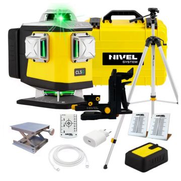 Set nivela laser cu linii 4 x 360° Nivel System CL5G SET SJJM1EX, fascicul verde, 30/70m, acumulator 3,7 V, geanta transport, trepied 1,82 m