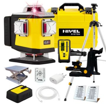 Set nivela laser cu linii 4 x 360° Nivel System CL5R SET SJJM1EX RD800, fascicul rosu, 30/70m, acumulator 3,7 V, geanta transport, trepied 1,82 m, senzor RD800