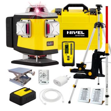 Set nivela laser cu linii 4 x 360° Nivel System CL5R SET SJJM1EX RD800 LS24, fascicul rosu, 30/70m, acumulator 3,7 V, geanta transport, trepied 1,82 m, senzor RD800, stadie 2,4 m