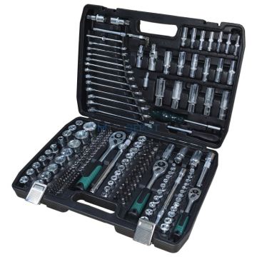 Trusa chei tubulare profesionala 216 piese, otel Crom-Vanadiu, 1 4,   ,   3 8,   ,   1 2,  , cu clichet, biti si chei combinate, in valiza