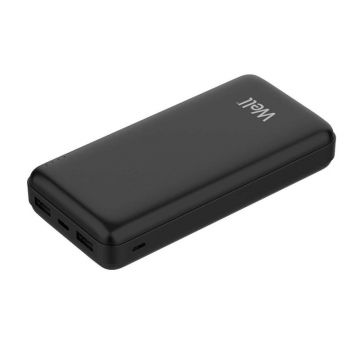 Acumulator Extern Well Hercules Powerbank, 20000 mAh, 2.1A, Negru