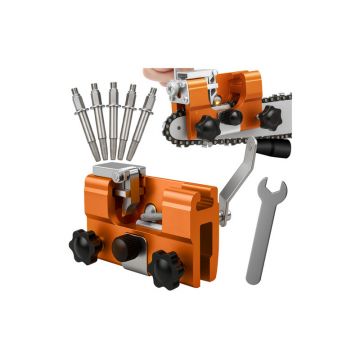 Ascutitor de drujba, portabil, 4 lame suplimentare, cheie asamblare, aluminiu, otel, fier