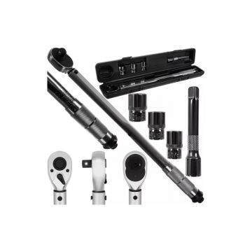 Cheie dinamometrica, 3 capete incluse, otel/crom, 47x4,5cm, argintiu