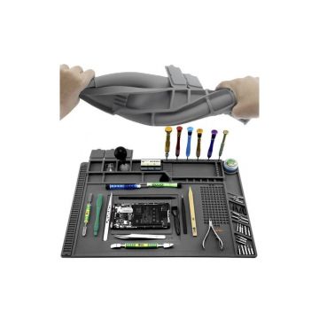 Covoras organizator unelte si suruburi, 4 buzunare magnetice, 30x45 cm, silicon rezistent