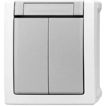Intrerupator Dublu Visio50, Aparent Alb, IP54, Conexiune Elastica, Schrack
