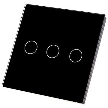 Intrerupator Smart triplu, butoane tactile, sticla securizata, clasa protectie IP45, negru