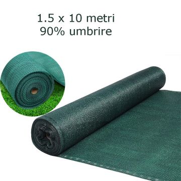 Plasa de umbrire gradina, 1.5x10 metri, grad umbrire 90%, verde