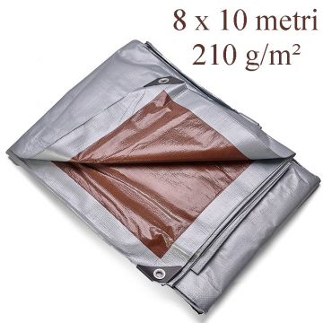 Prelata 8x10 m, polietilena 210g/mp, impermeabila, protectie UV+, cu inele otel, maro argintiu